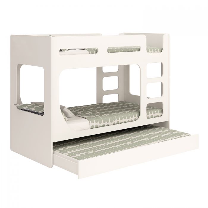 White POD Bunk Bed with Pull-Out Guest Bed & Reversible Ladder – Space-Saving Triple Sleeper for Kids