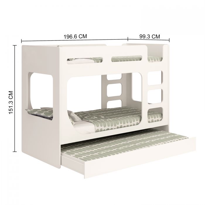 White POD Bunk Bed with Pull-Out Guest Bed & Reversible Ladder – Space-Saving Triple Sleeper for Kids