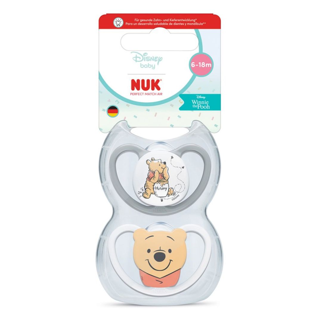 NUK Perfect Match Air Baby Dummies 6–18 Months – Orthodontic Silicone Soothers with Airflow Design (2 Pack)