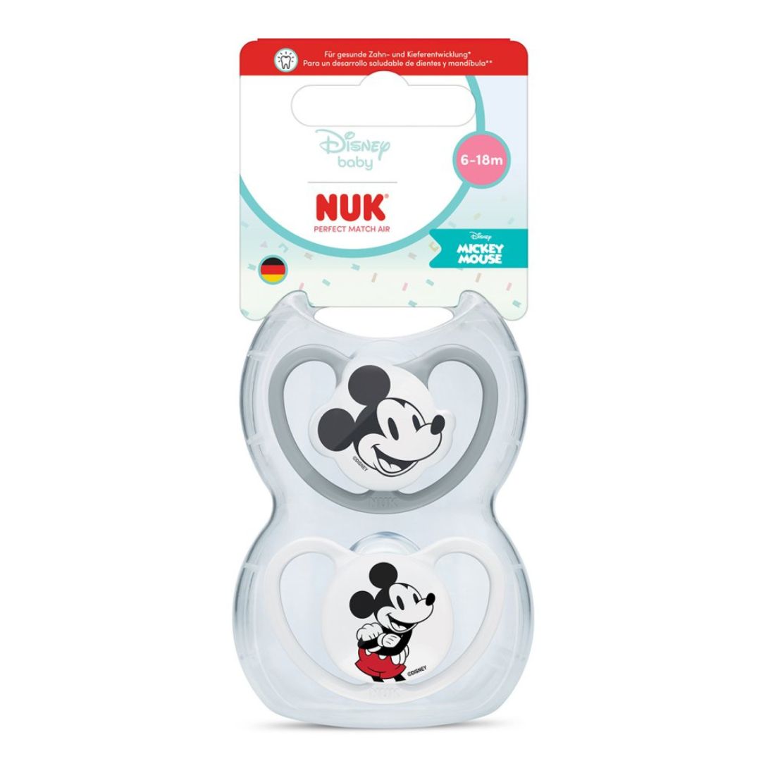 NUK Perfect Match Air Baby Dummies 6–18 Months – Orthodontic Silicone Soothers with Airflow Design (2 Pack)
