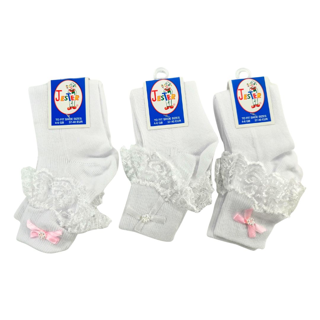Go West Baby Girl Socks – 3 Pairs, White, Size 4-6 (GB) / 37-40 (EUR)