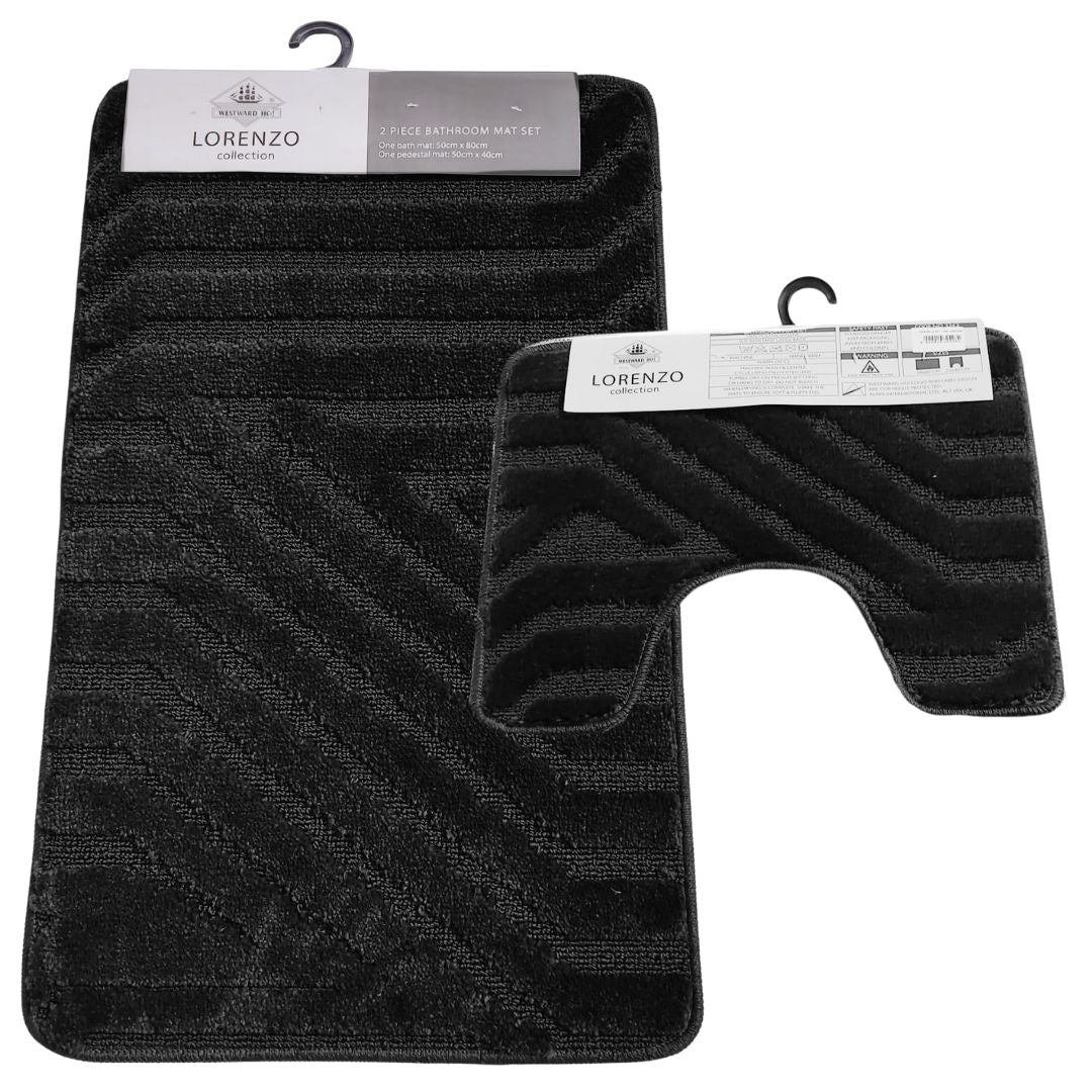 Westward Ho! Lorenzo 2 Piece Bath Mat Set – Soft 100% Polypropylene Rectangular and U-Shaped Mats