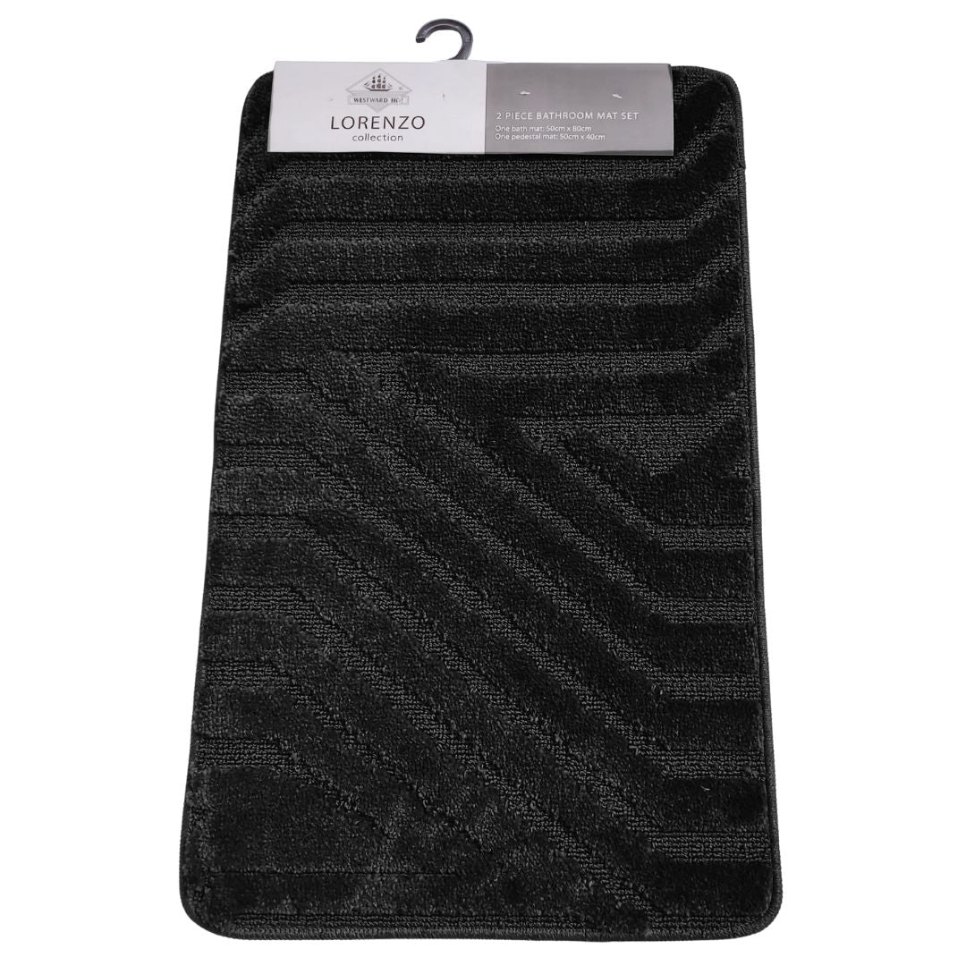 Westward Ho! Lorenzo 2 Piece Bath Mat Set – Soft 100% Polypropylene Rectangular and U-Shaped Mats