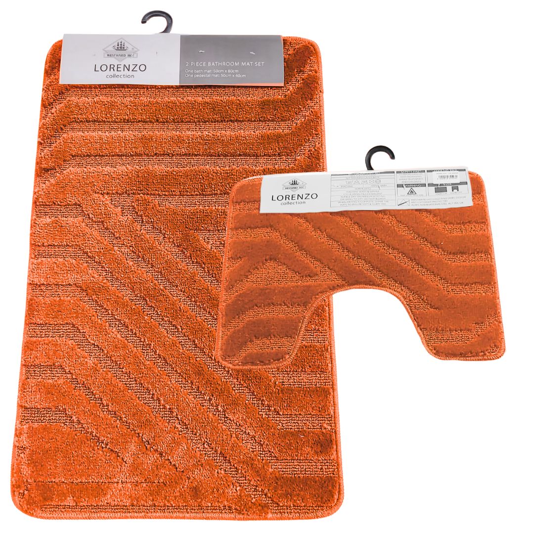 Westward Ho! Lorenzo 2 Piece Bath Mat Set – Soft 100% Polypropylene Rectangular and U-Shaped Mats