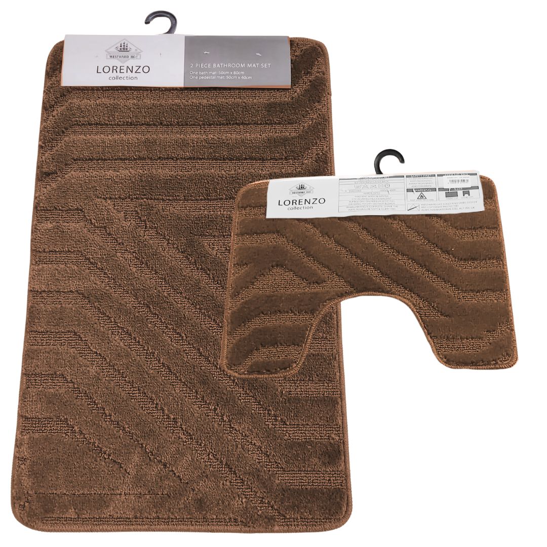 Westward Ho! Lorenzo 2 Piece Bath Mat Set – Soft 100% Polypropylene Rectangular and U-Shaped Mats