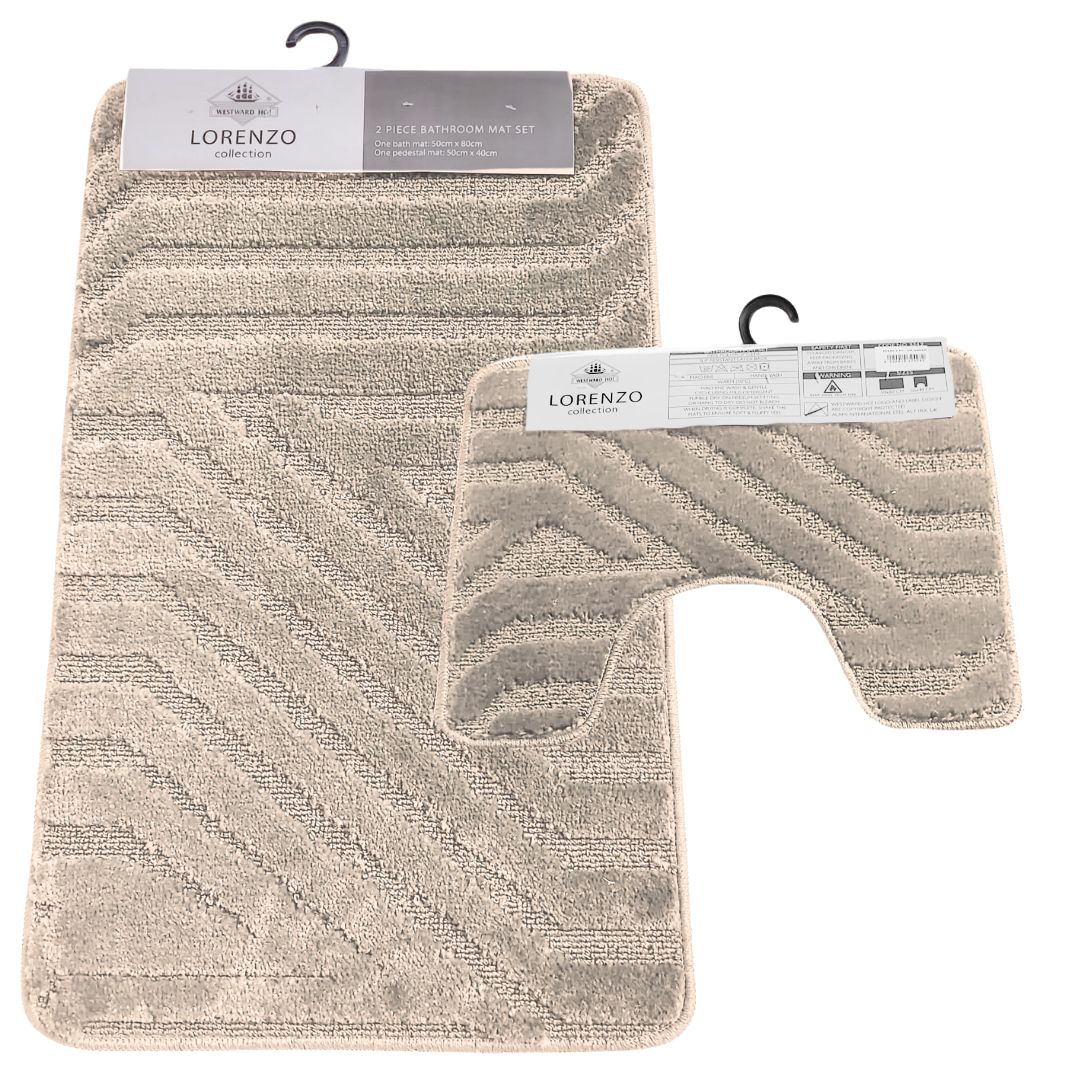Westward Ho! Lorenzo 2 Piece Bath Mat Set – Soft 100% Polypropylene Rectangular and U-Shaped Mats