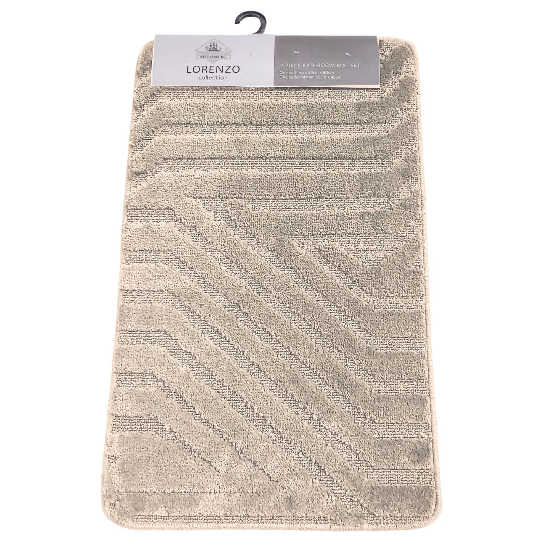 Westward Ho! Lorenzo 2 Piece Bath Mat Set – Soft 100% Polypropylene Rectangular and U-Shaped Mats