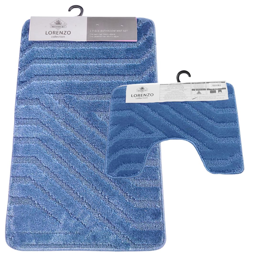 Westward Ho! Lorenzo 2 Piece Bath Mat Set – Soft 100% Polypropylene Rectangular and U-Shaped Mats