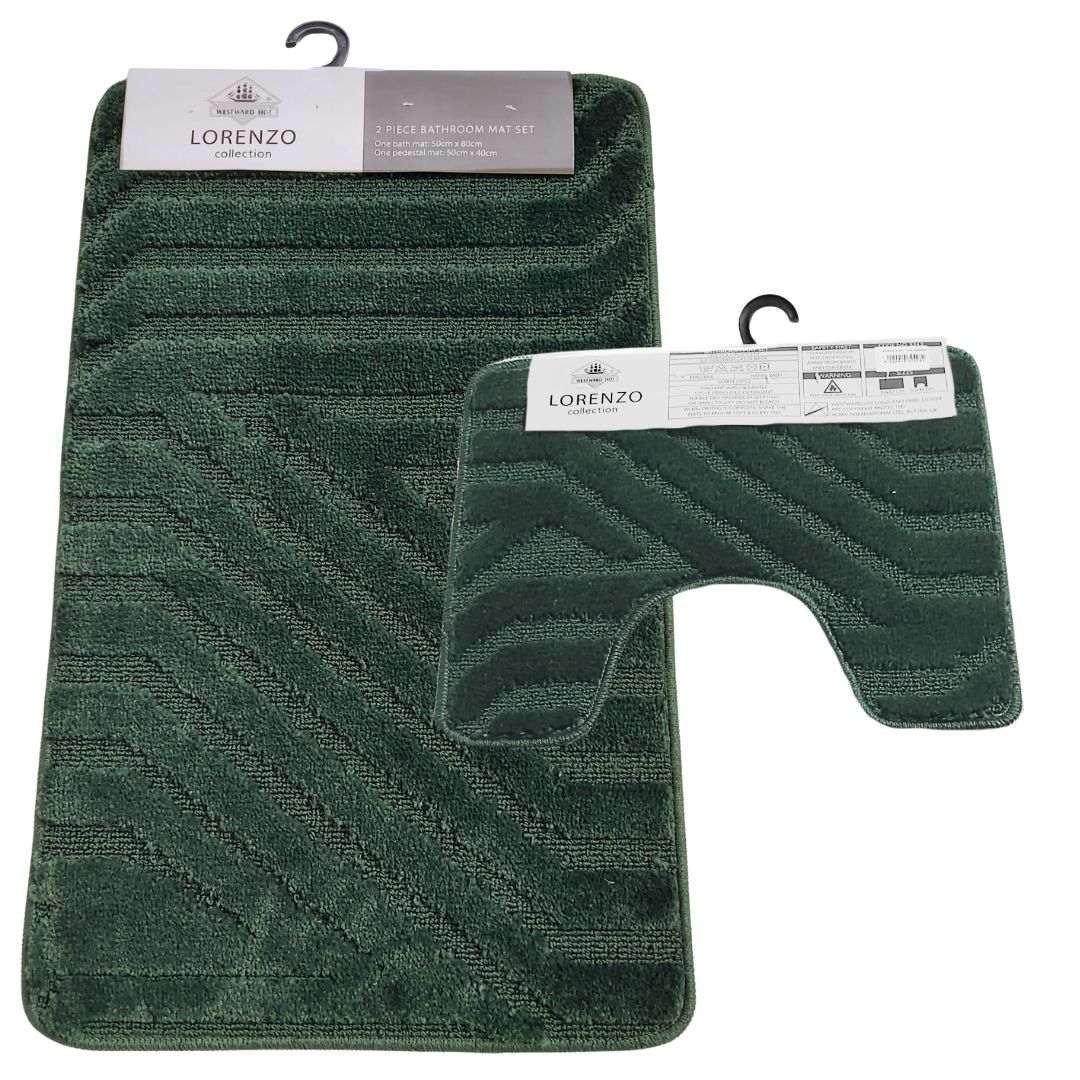 Westward Ho! Lorenzo 2 Piece Bath Mat Set – Soft 100% Polypropylene Rectangular and U-Shaped Mats