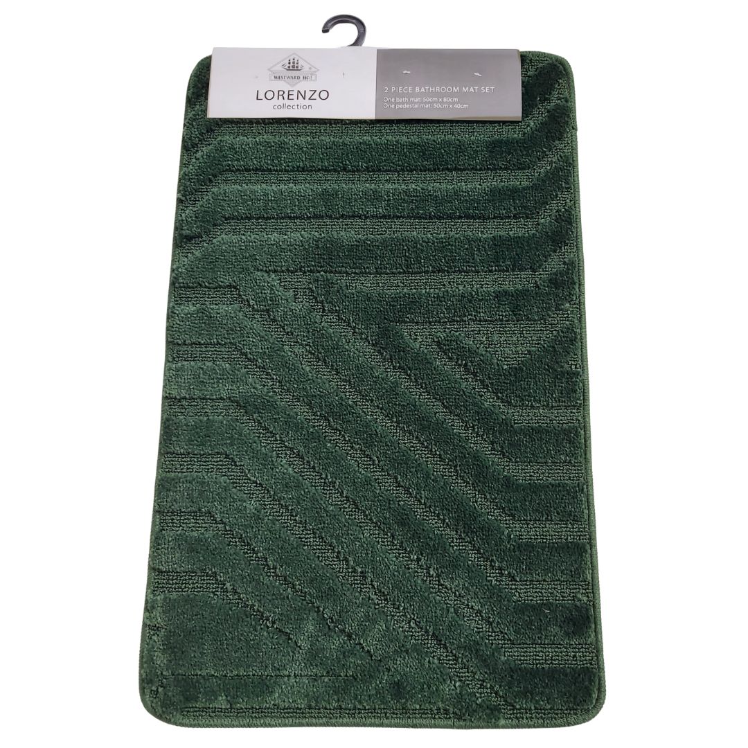 Westward Ho! Lorenzo 2 Piece Bath Mat Set – Soft 100% Polypropylene Rectangular and U-Shaped Mats