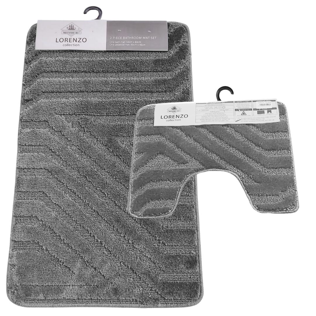 Westward Ho! Lorenzo 2 Piece Bath Mat Set – Soft 100% Polypropylene Rectangular and U-Shaped Mats