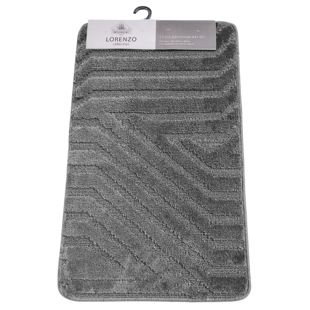 Westward Ho! Lorenzo 2 Piece Bath Mat Set – Soft 100% Polypropylene Rectangular and U-Shaped Mats