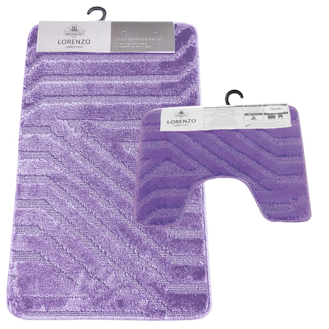 Westward Ho! Lorenzo 2 Piece Bath Mat Set – Soft 100% Polypropylene Rectangular and U-Shaped Mats