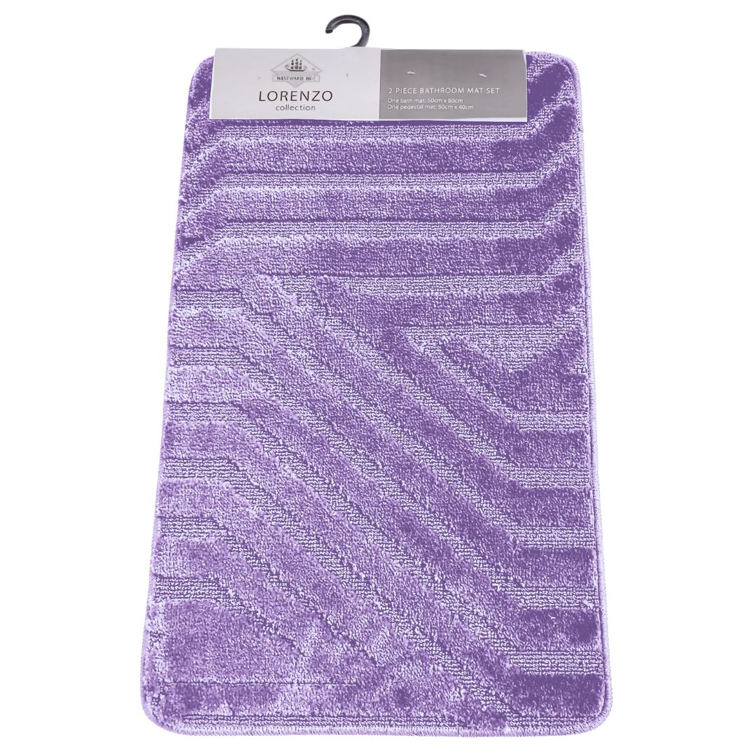 Westward Ho! Lorenzo 2 Piece Bath Mat Set – Soft 100% Polypropylene Rectangular and U-Shaped Mats