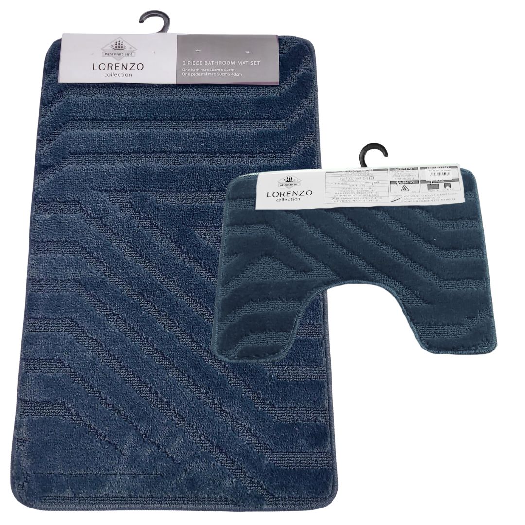 Westward Ho! Lorenzo 2 Piece Bath Mat Set – Soft 100% Polypropylene Rectangular and U-Shaped Mats