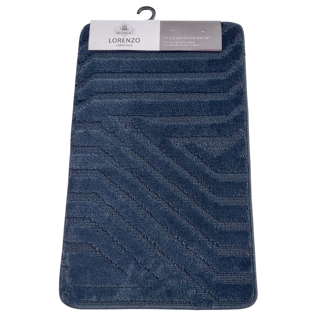 Westward Ho! Lorenzo 2 Piece Bath Mat Set – Soft 100% Polypropylene Rectangular and U-Shaped Mats