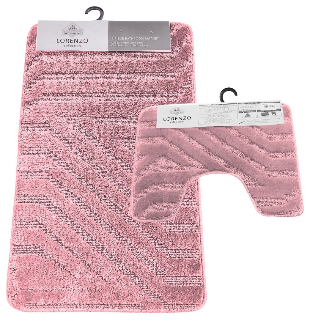 Westward Ho! Lorenzo 2 Piece Bath Mat Set – Soft 100% Polypropylene Rectangular and U-Shaped Mats