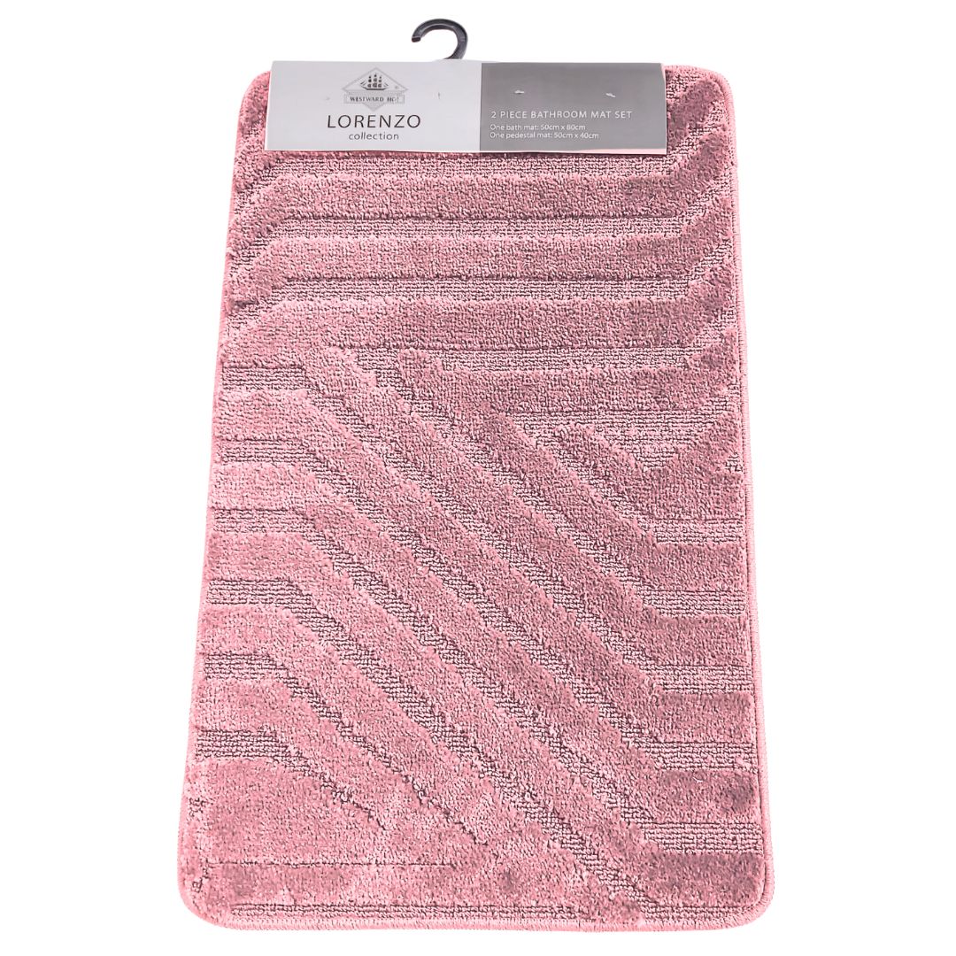 Westward Ho! Lorenzo 2 Piece Bath Mat Set – Soft 100% Polypropylene Rectangular and U-Shaped Mats