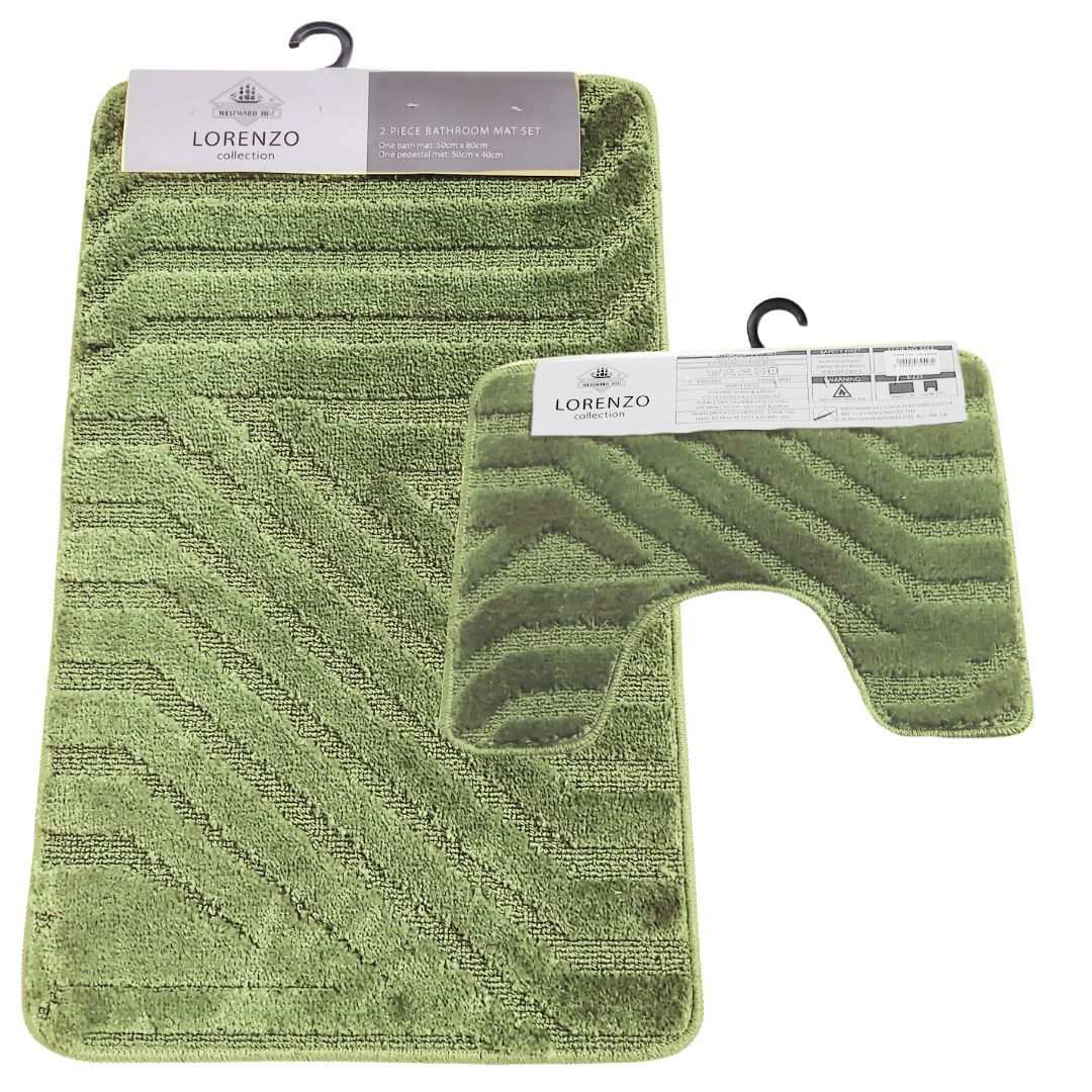 Westward Ho! Lorenzo 2 Piece Bath Mat Set – Soft 100% Polypropylene Rectangular and U-Shaped Mats