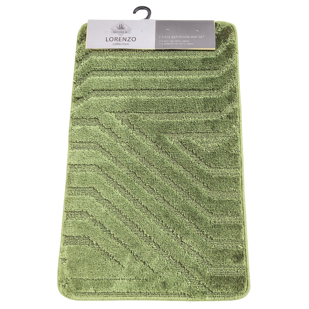 Westward Ho! Lorenzo 2 Piece Bath Mat Set – Soft 100% Polypropylene Rectangular and U-Shaped Mats
