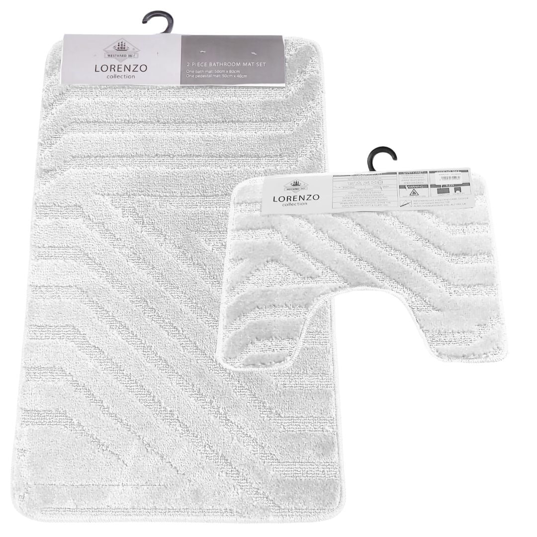 Westward Ho! Lorenzo 2 Piece Bath Mat Set – Soft 100% Polypropylene Rectangular and U-Shaped Mats