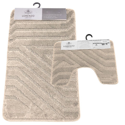 Westward Ho! Lorenzo 2 Piece Bath Mat Set – Soft 100% Polypropylene Rectangular and U-Shaped Mats