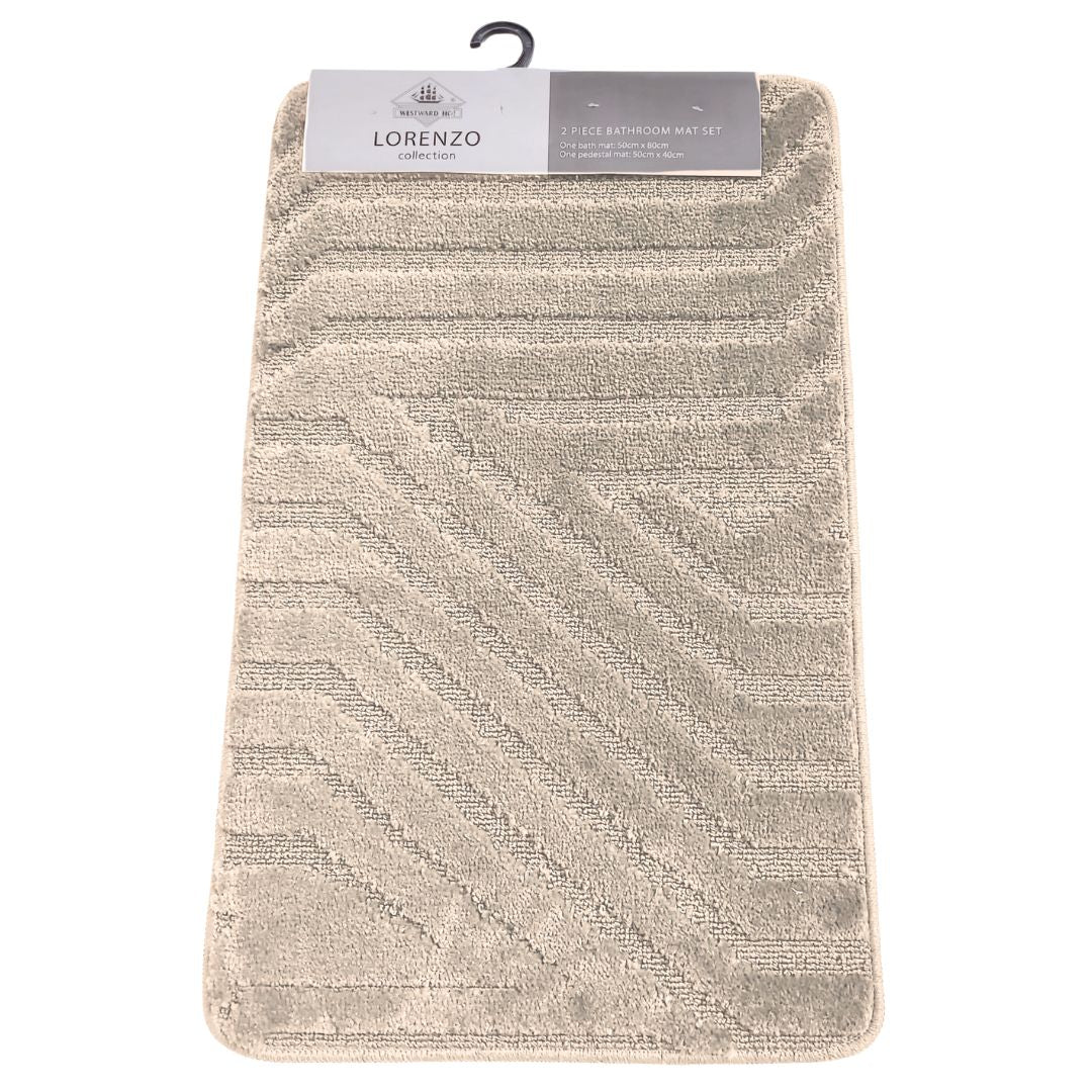 Westward Ho! Lorenzo 2 Piece Bath Mat Set – Soft 100% Polypropylene Rectangular and U-Shaped Mats