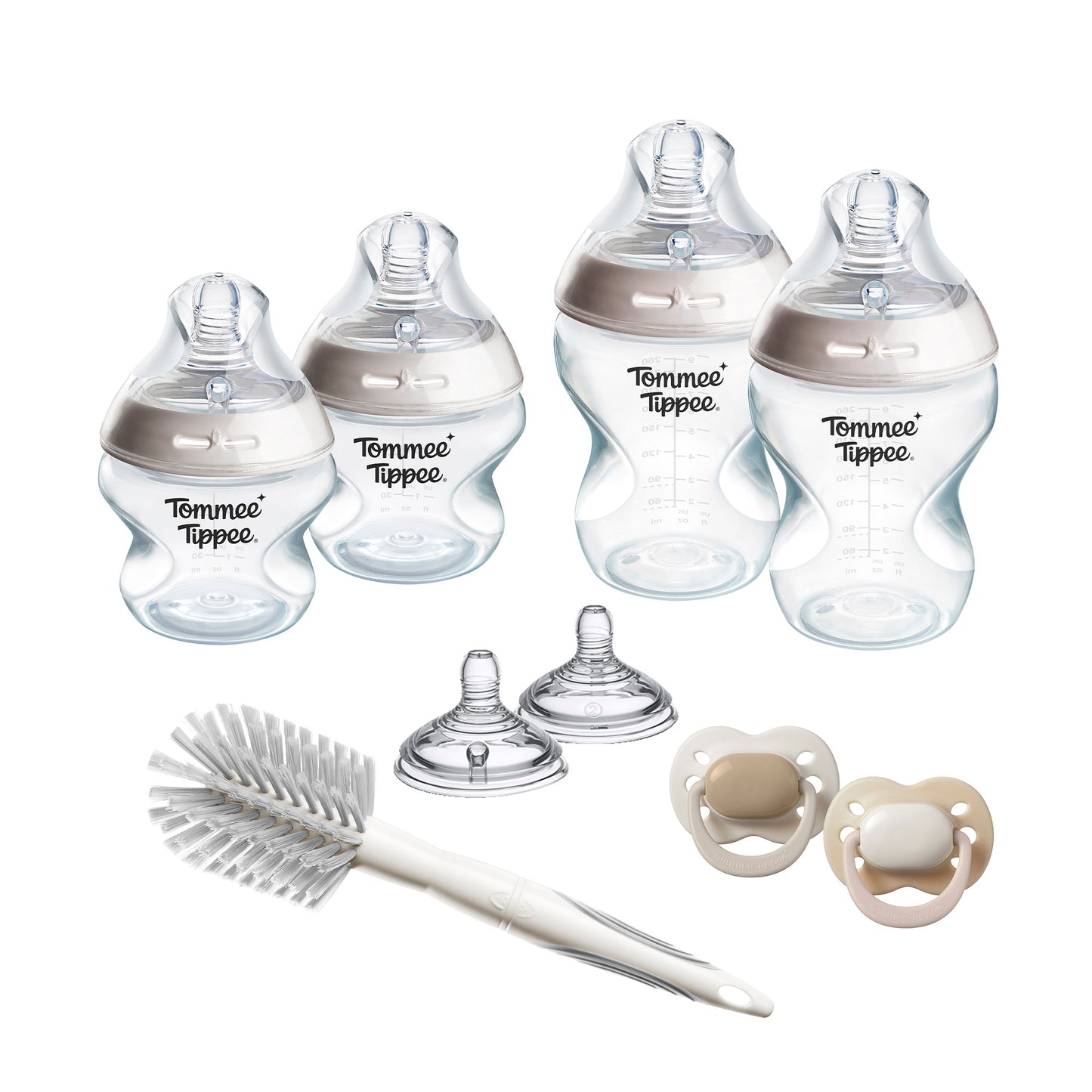 Tommee Tippee Natural Start Newborn Starter Set, 150ml and 260ml Anti-Colic Baby Bottles with Extra-Slow and Slow Flow Teats for a Natural Latch, 2x Ultimate Fit Soothers Included