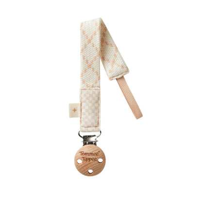 Tommee Tippee Comforter Clip, 0+ months, 1 Pack, Organic Cotton, Compatible with Any Soother, Loop-on Design, Natural Beech Wood and Stainless Steel Soother Clip, Cream