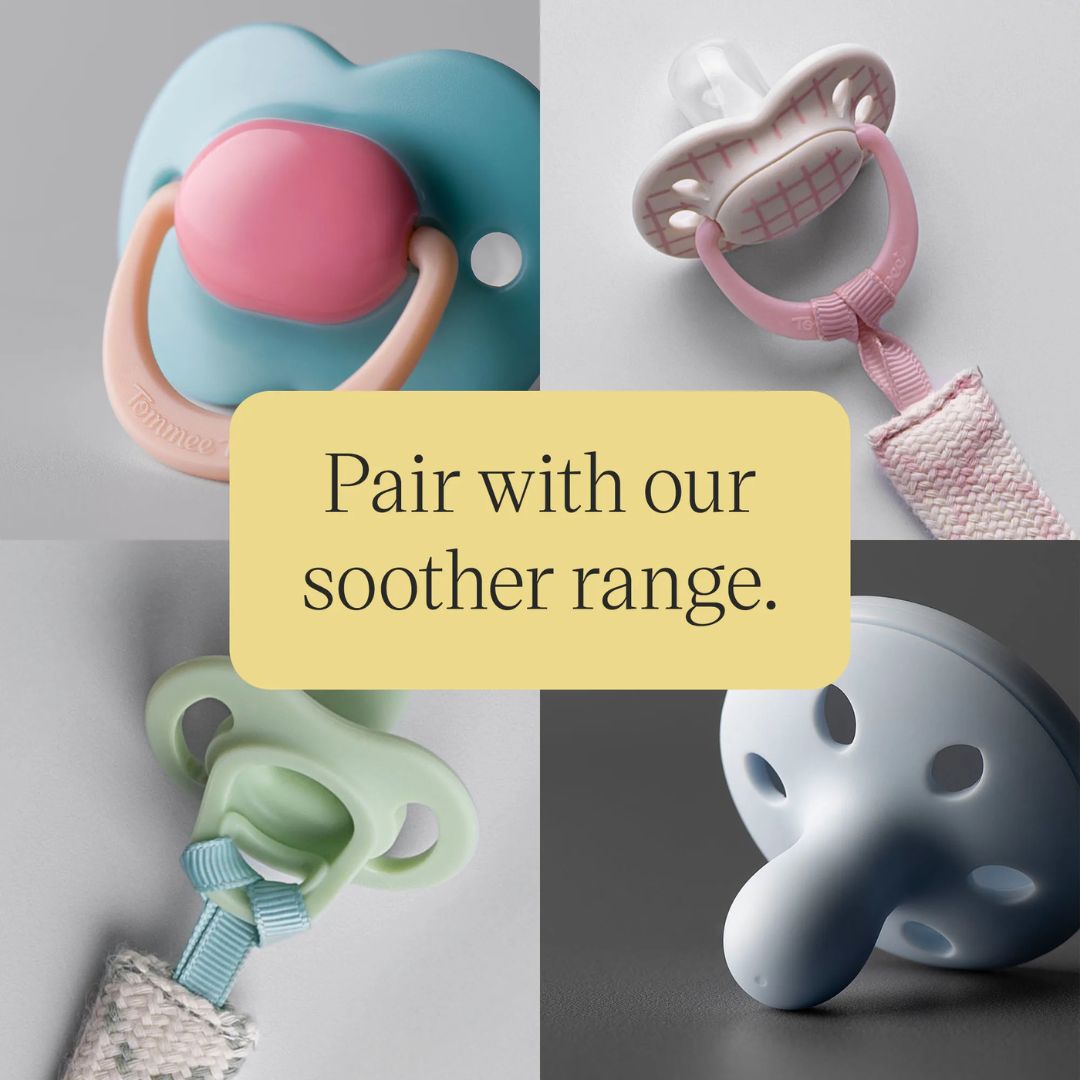 Tommee Tippee Comforter Clip, 0+ months, 1 Pack, Organic Cotton, Compatible with Any Soother, Loop-on Design, Natural Beech Wood and Stainless Steel Soother Clip, Cream