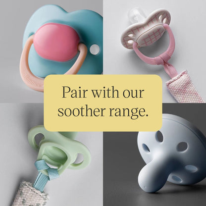 Tommee Tippee Comforter Clip, 0+ months, 1 Pack, Organic Cotton, Compatible with Any Soother, Loop-on Design, Natural Beech Wood and Stainless Steel Soother Clip, Cream