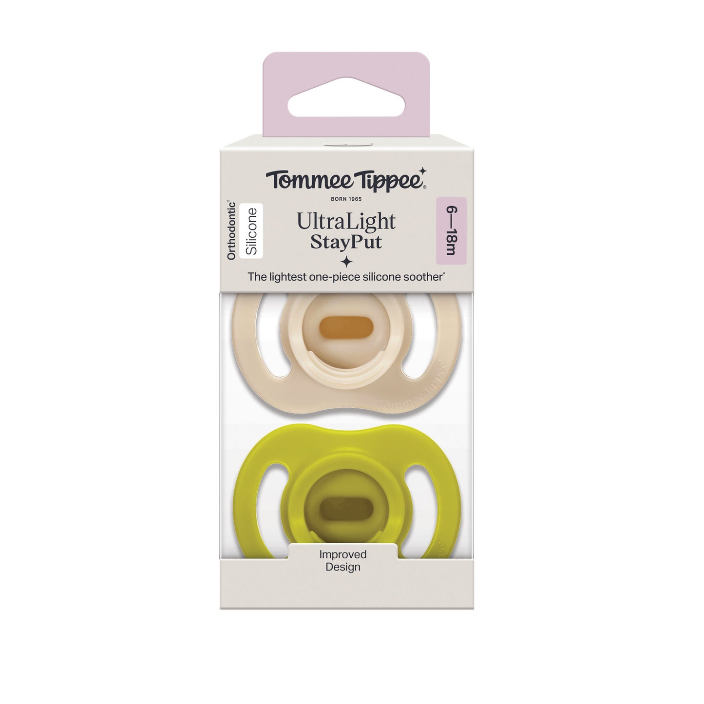 Tommee Tippee Ultra Light Silicone Stay Put Soother 6 to 18 Months 2 Pack Orthodontic Dummy with Case