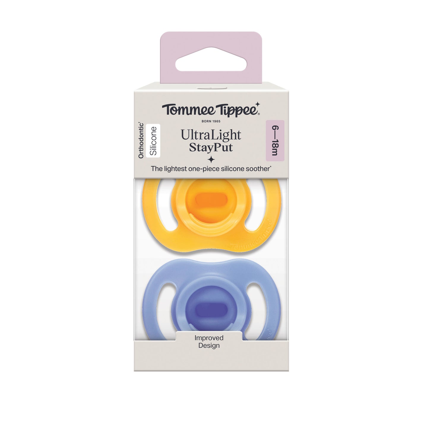 Tommee Tippee Ultra Light Silicone Stay Put Soother 6 to 18 Months 2 Pack Orthodontic Dummy with Case