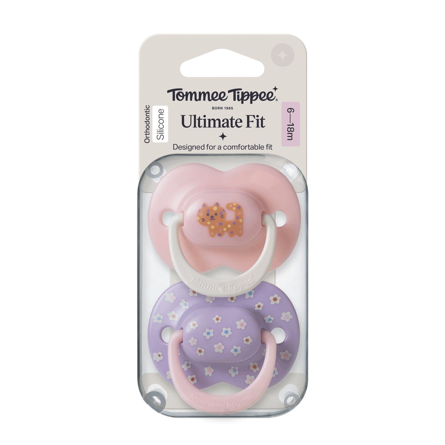 Tommee Tippee Ultimate Fit Silicone Soothers, 6–18m, 2 Pack- Girly designs