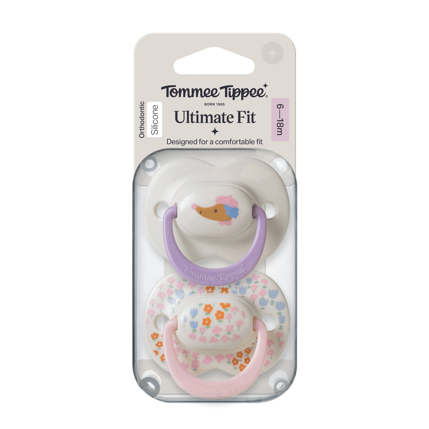 Tommee Tippee Ultimate Fit Silicone Soothers, 6–18m, 2 Pack- Girly designs