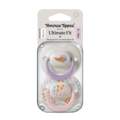 Tommee Tippee Ultimate Fit Silicone Soothers, 6–18m, 2 Pack- Girly designs