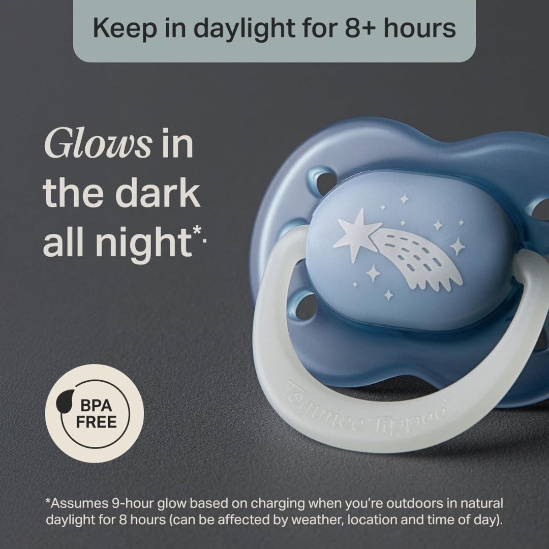 Tommee Tippee Glow in the Dark Night Time Dummy Orthodontic BPA Free Baby Soother- Pack of 4- 6-18 Months