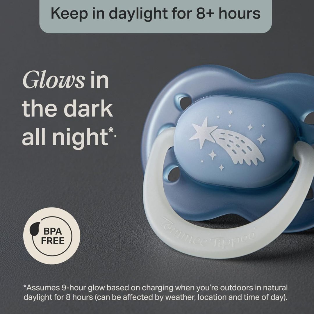 Tommee Tippee Glow in the Dark Night Time Dummy BPA Free Symmetrical Baby Soothe- 4 Pack- 0-6 Months