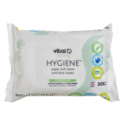 Vital Baby Hygiene Super Soft Hand & Face Wipes Fragrance Free 30 Pack