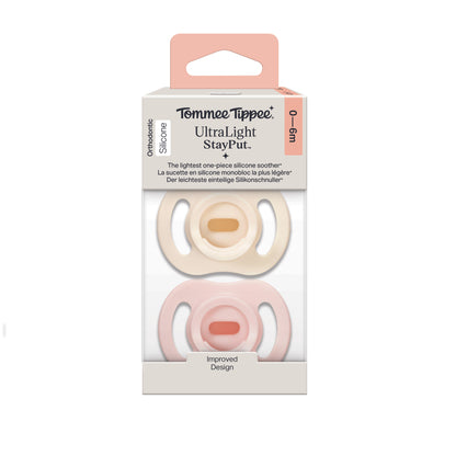 Tommee Tippee Ultra-Light StayPut Dummy, 0-6 Months, 2 Pack