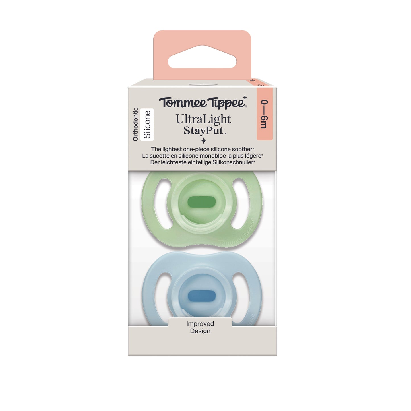 Tommee Tippee Ultra-Light StayPut Dummy, 0-6 Months, 2 Pack