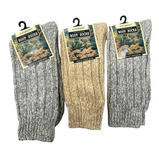 Go West Boot Socks – 3 Pairs, 1 Cream & 2 Grey, Size 6-11 / EUR 39-46