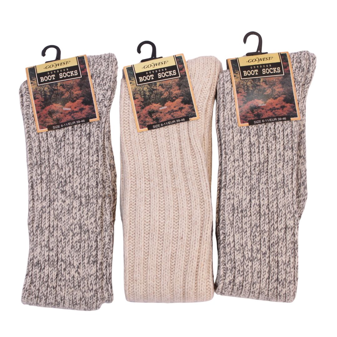 Go West Boot Socks – 3 Pairs, 1 Cream & 2 Grey, Size 6-11 / EUR 39-46