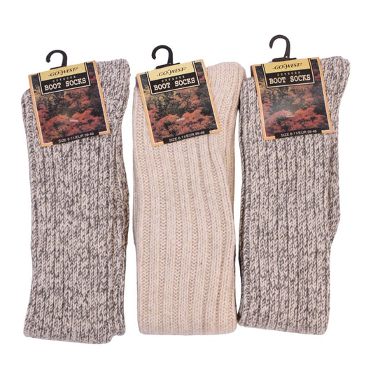 Go West Boot Socks – 3 Pairs, 1 Cream & 2 Grey, Size 6-11 / EUR 39-46