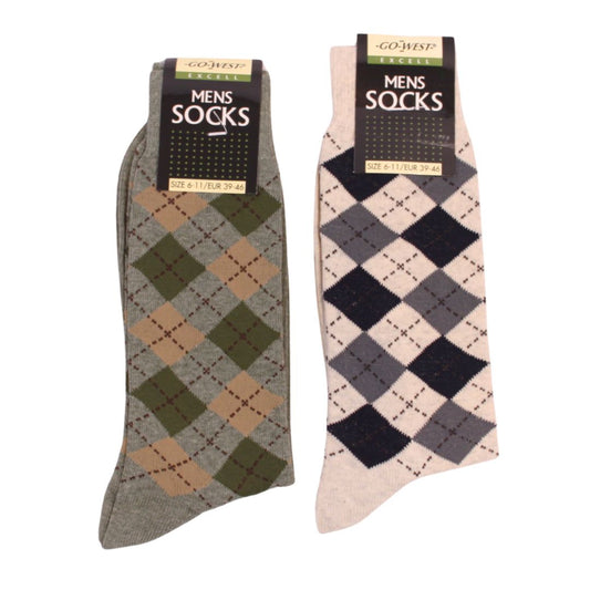 Go West 2-Pair Socks – Cream & Green, Size 6-11 / EUR 39-46