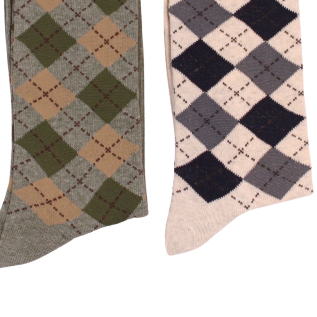 Go West 2-Pair Socks – Cream & Green, Size 6-11 / EUR 39-46
