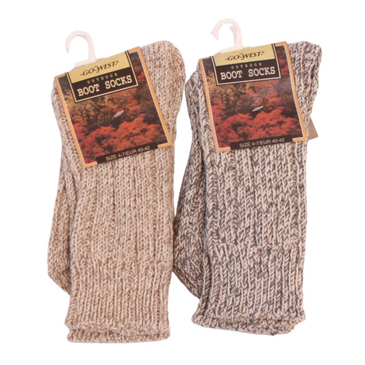 Go West Boot Socks – 2 Pairs, Cream & Grey, Size 4-7 / EUR 40-42