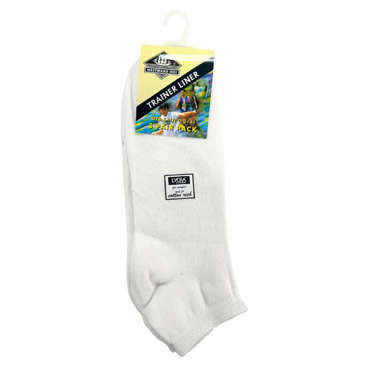 Westward Ho! Trainer Liner Socks – 3 Pairs, White, Size 6-11 / EUR 39-46
