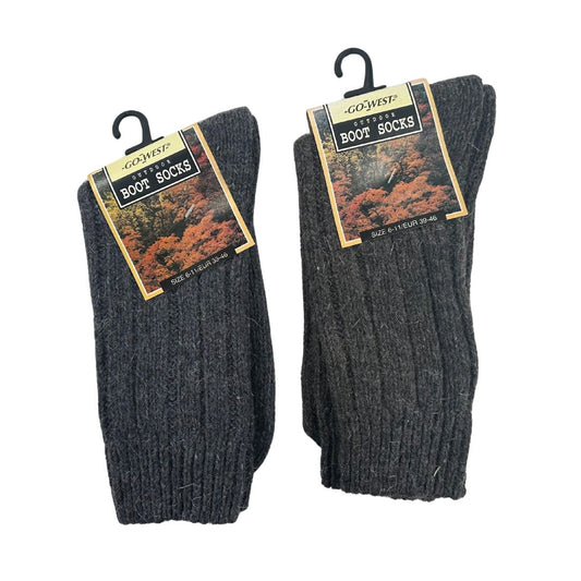 Go West Wool Blend Socks – 2 Pairs, Black & Blue, Size 6-11 / EUR 39-46