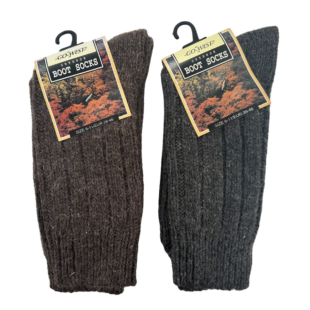 Go West Wool Blend Socks – 2 Pairs, Brown & Black, Size 6-11 / EUR 39-46